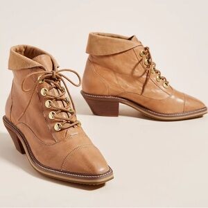 Kelsie Dagger Anthropologie Brooklyn Cortez Ankle Boots Tan Camel Brown Size 6